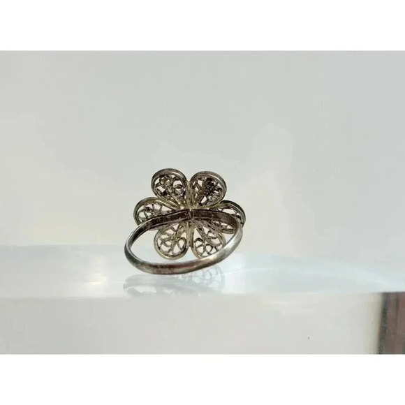 Foral Filigree Pewter Handmade 6 Petaled Vintage Ring - size 7.5 - Picture 8 of 8